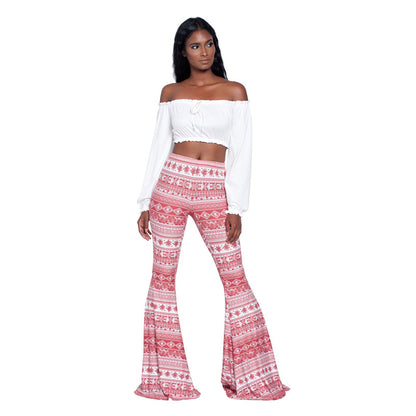 Women's Boho Printed Stretch Flare Pants Bell Bottoms