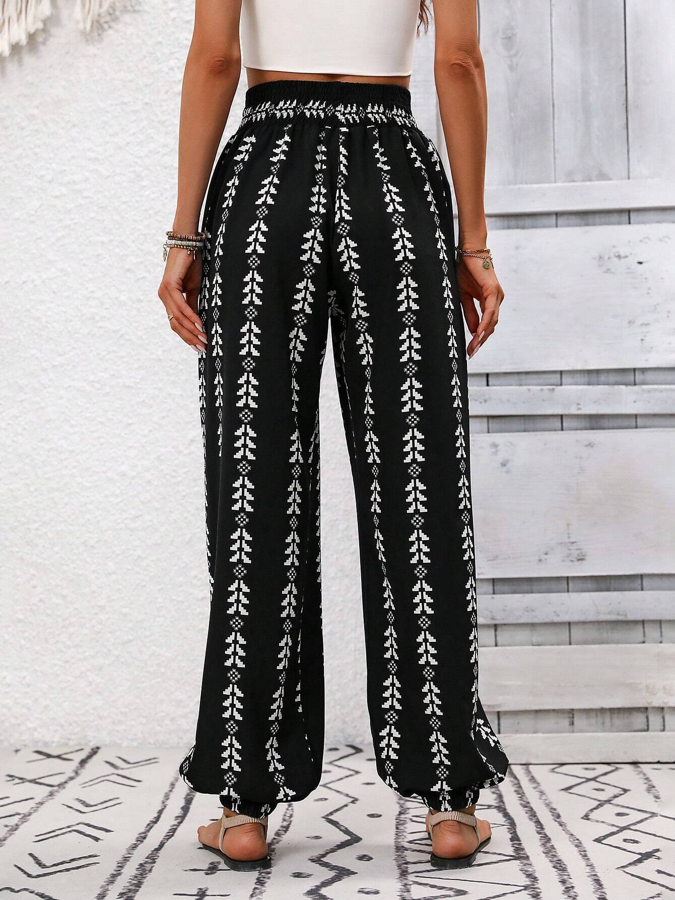 Lightweight Wide Leg Lantern Pants with Elastic Waist