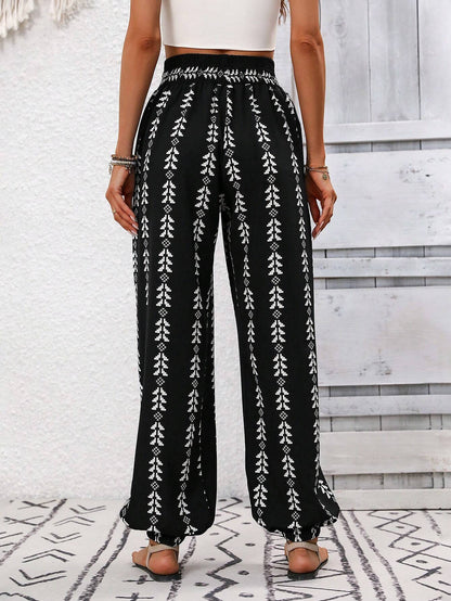 Lightweight Wide Leg Lantern Pants with Elastic Waist