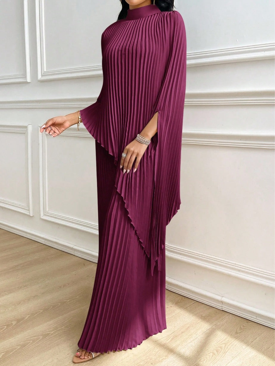 Pleated Batwing 2 Piece Set Asymmetrical Wide Leg Pants