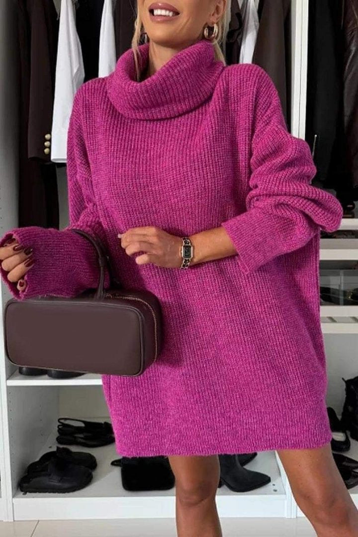 Oversized Chunky Turtleneck Sweater Dress Long Sleeve