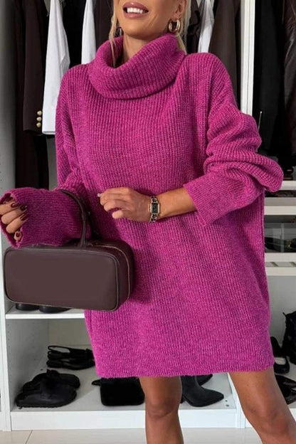 Oversized Chunky Turtleneck Sweater Dress Long Sleeve