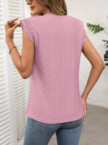 Women's Sleeveless Lace Knit Top – Crew Neck Hollow Out Summer Blouse
