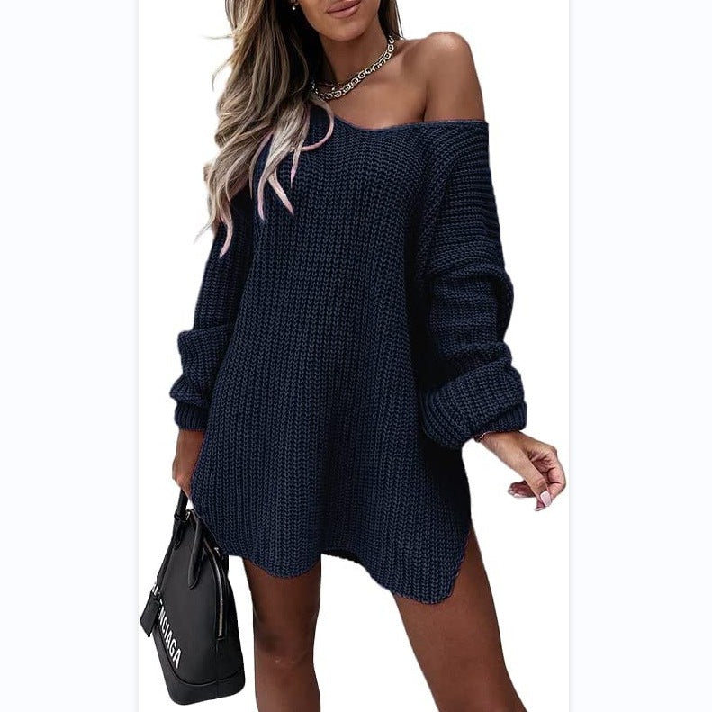 Women's Off Shoulder Chunky Knit Oversized Sweater Dress