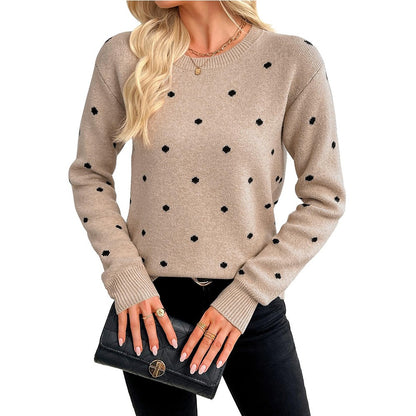 Women's Polka Dot Crew Neck Pullover Knit Sweater