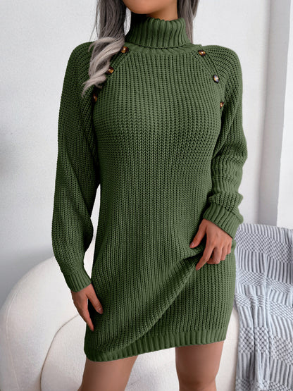 Button Detail Turtleneck Sweater Dress | Without Belt
