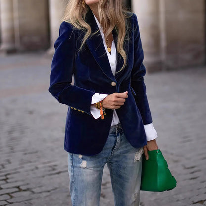 Women's Velvet Blazer Fitted Elegant Work Jacket