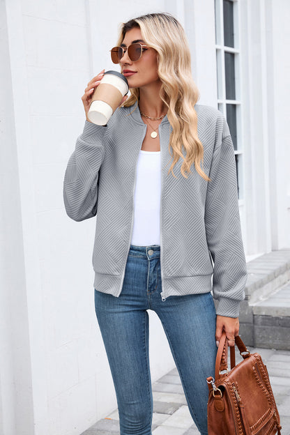 Women's Quilted Zip-Up Bomber Jacket Lightweight Casual