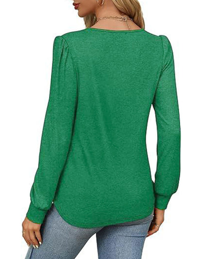 Solid Cotton Pintuck Blouse Long Sleeve Work Top