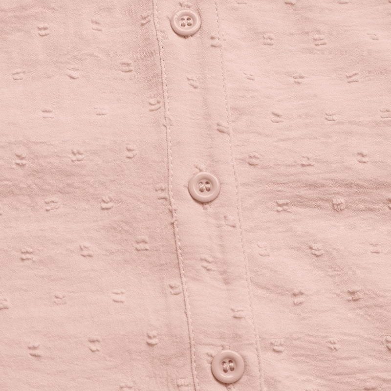 Women's Eyelet Ruffle Sleeve V-Neck Fitted Button Blouse