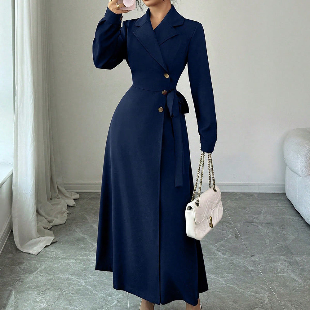 Women Tie Waist Blazer Dress Long Sleeve Midi Elegant