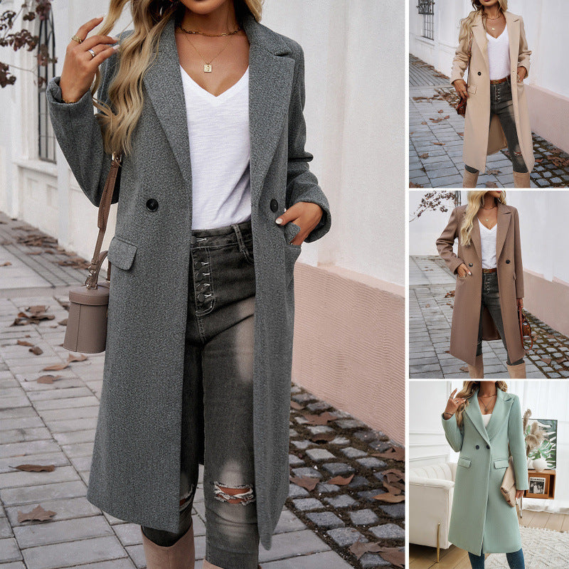 Womens Long Wool Blend Lapel Coatigan Button Front