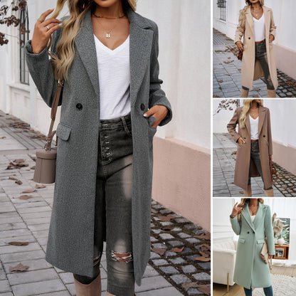 Womens Long Wool Blend Lapel Coatigan Button Front
