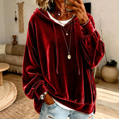 Women's Oversized Velvet Hoodie Long Sleeve Pullover Top