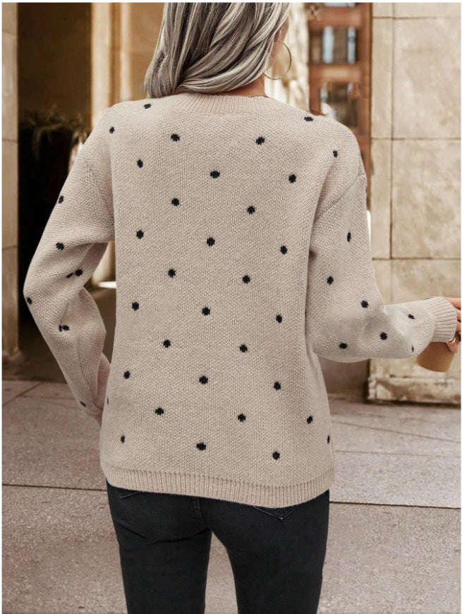 Women's Polka Dot Crew Neck Pullover Sweater