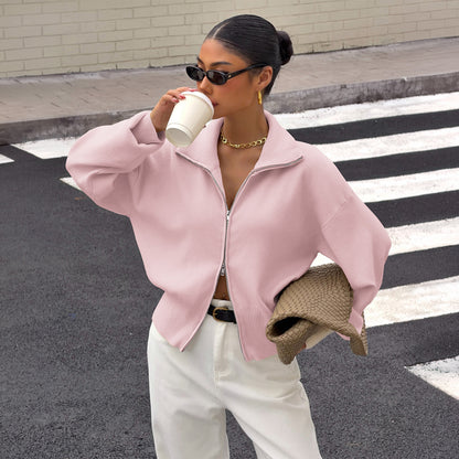 Women's Zip Up Knit Jacket Long Sleeve Casual Cardigan