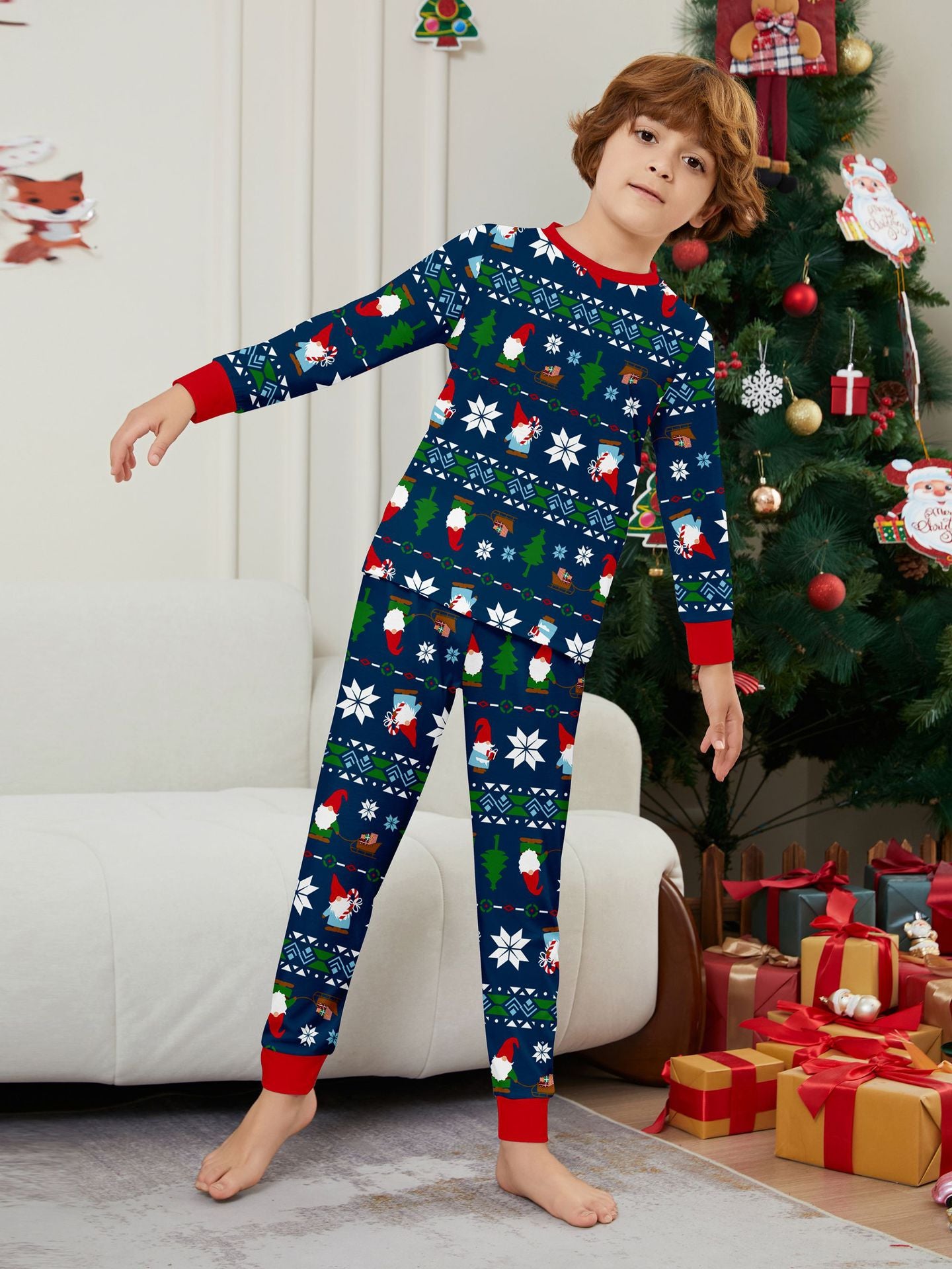 Santa Snowflake Striped Christmas Parent-Child Dress Christmas Pajamas