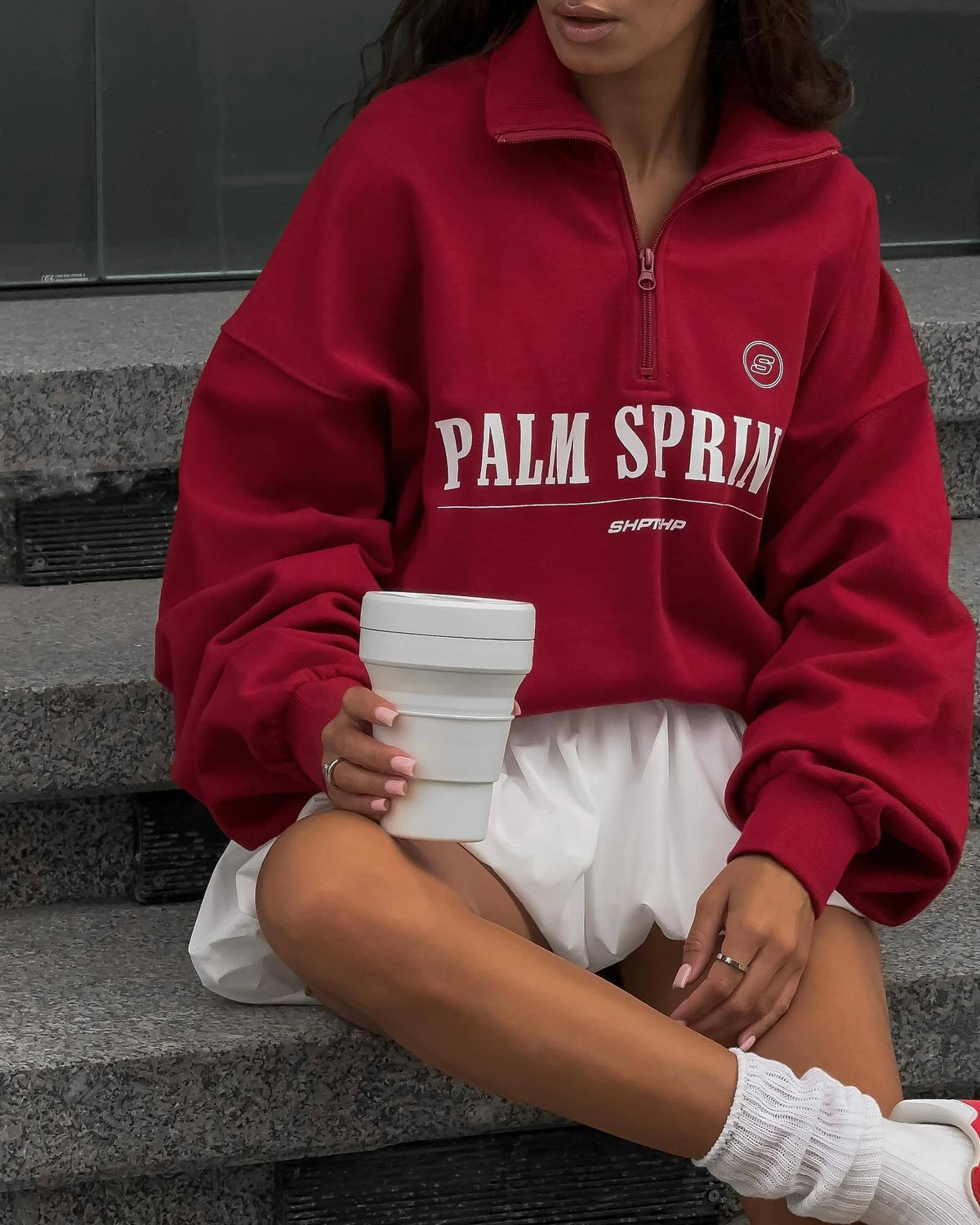Women's Oversized Quarter Zip Graphic Sweatshirt