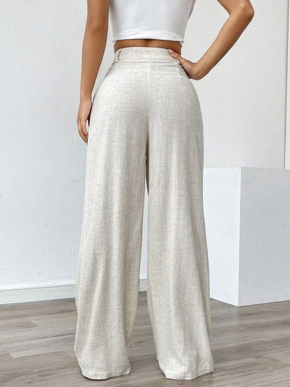 Women's High-Waist Wide-Leg Linen Pants – Casual Loose Summer Trousers