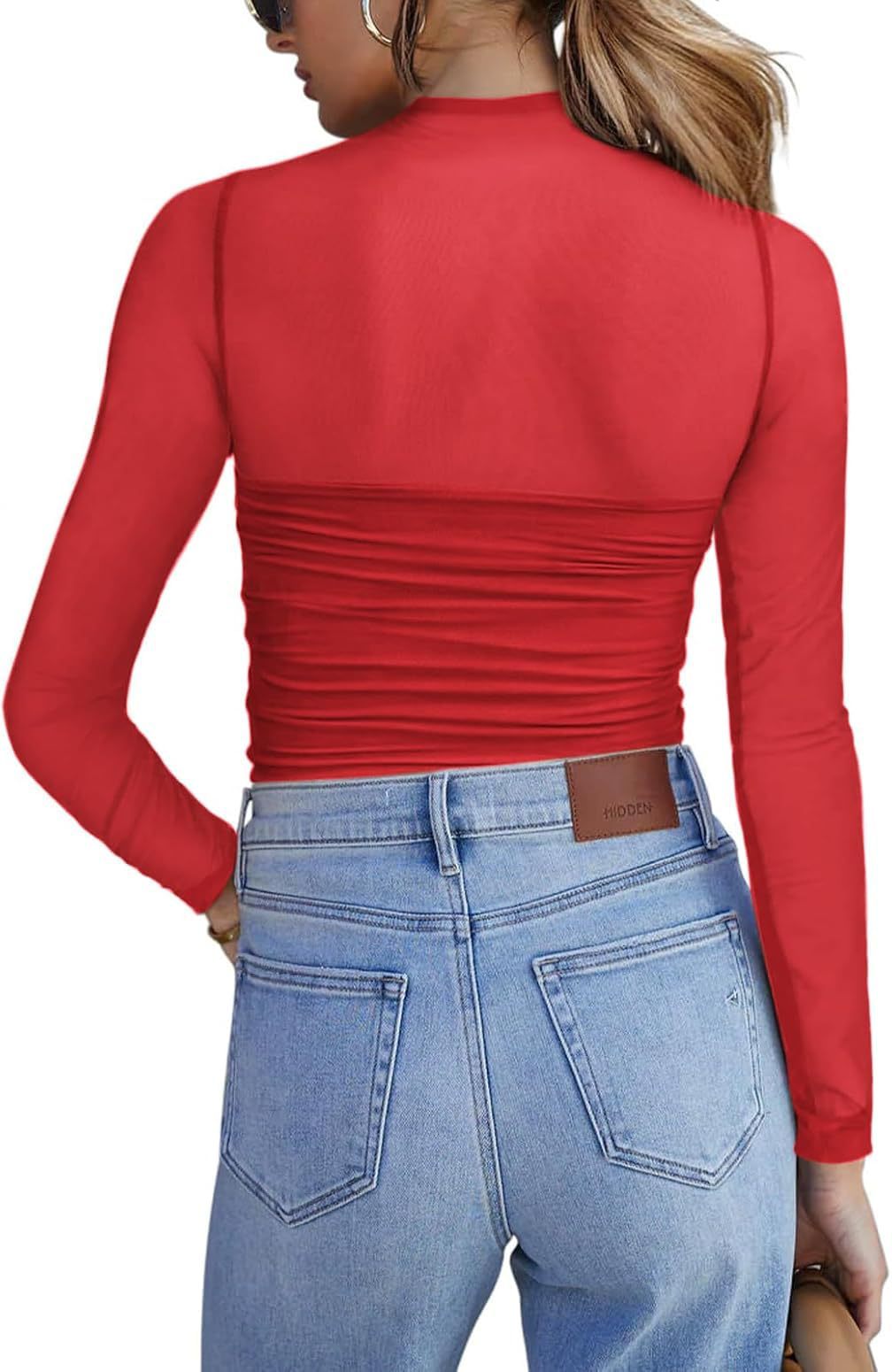 Y2K Mesh Semi-Turtleneck Long Sleeve Sexy T-Shirt