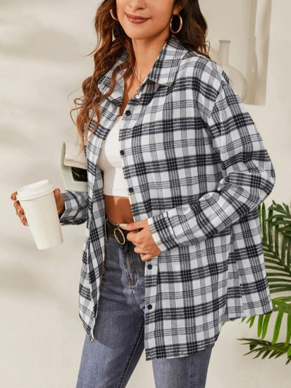 Women's Oversized Plaid Shacket Button Down Shirt Jacket