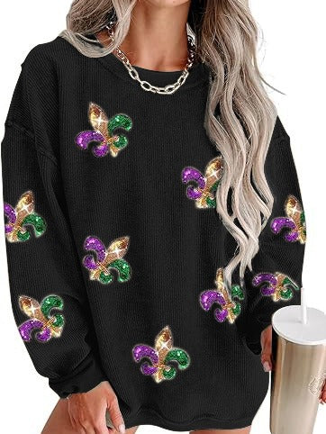 Women's Corduroy Oversized Embroidered Crewneck Sweatshirt