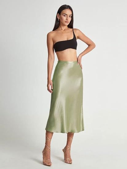 Women's Satin High-Waist Midi Skirt – Elegant Summer Slip Skirt
