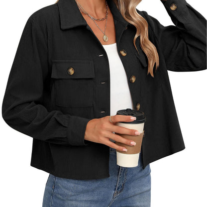 Women's Corduroy Cropped Shacket Button Down Jacket