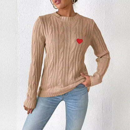 Solid Color Crew Neck Sweater Simple Bottoming Shirt Love Sticker Woman