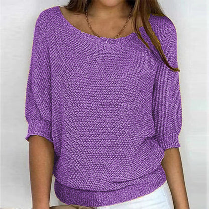 Women's 3/4 Sleeve Crew Neck Knit Sweater Top