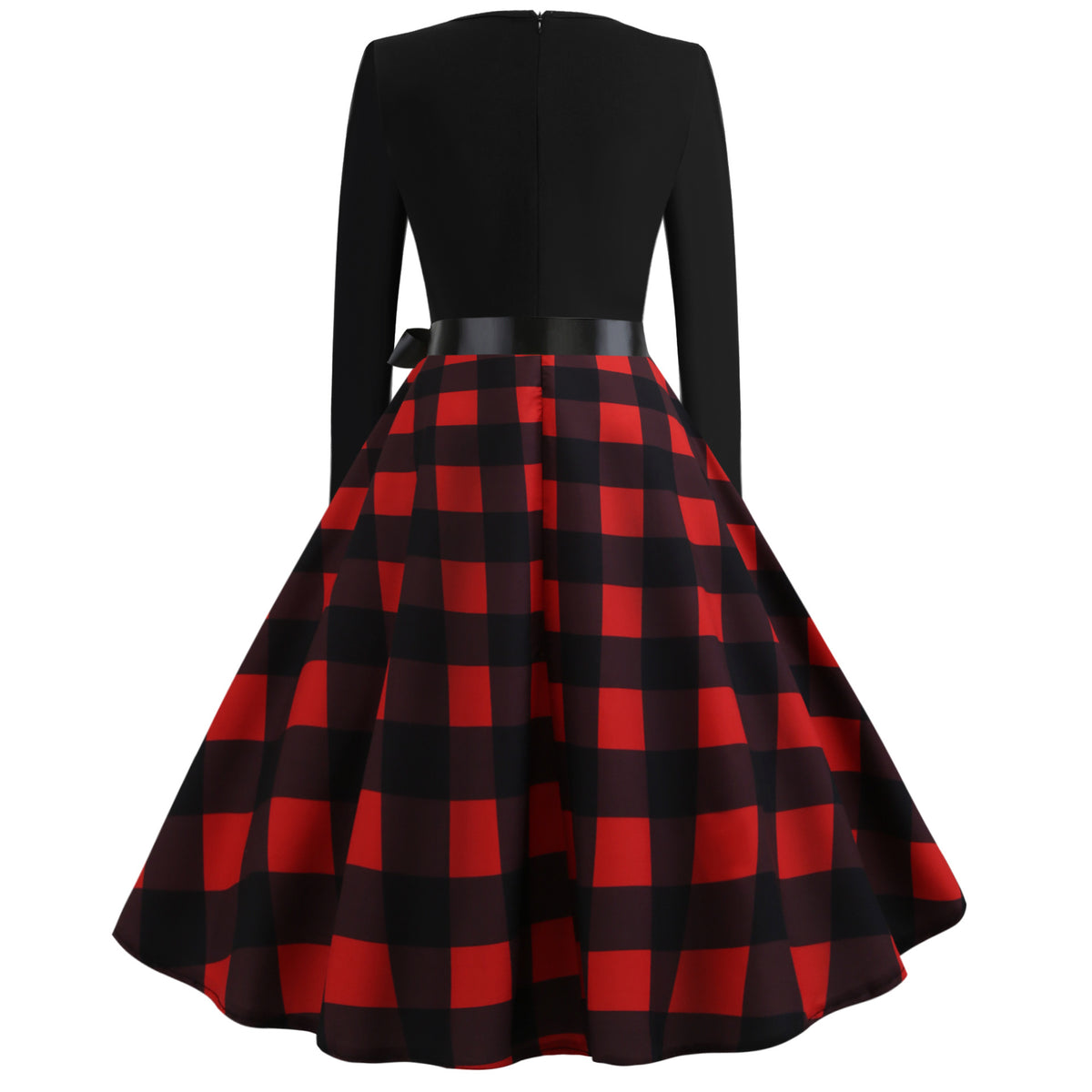 Vintage Plaid Long Sleeve Fit and Flare Midi Dress