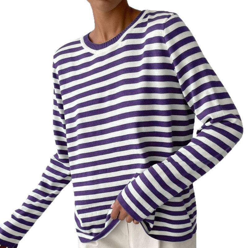 Women's Striped Crew Neck Knit Pullover Sweater