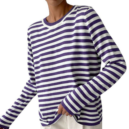 Women's Striped Crew Neck Knit Pullover Sweater