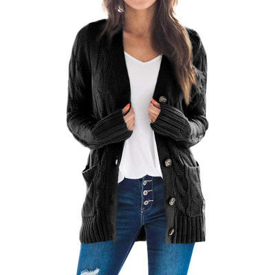 Womens Chunky Cable Knit Button Cardigan Sweater Pockets