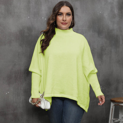 Women's Loose Split Bat Sleeve Semi-turtleneck Sweater