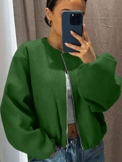 Women's Cropped Zip Up Bomber Jacket Soft Lightweight
