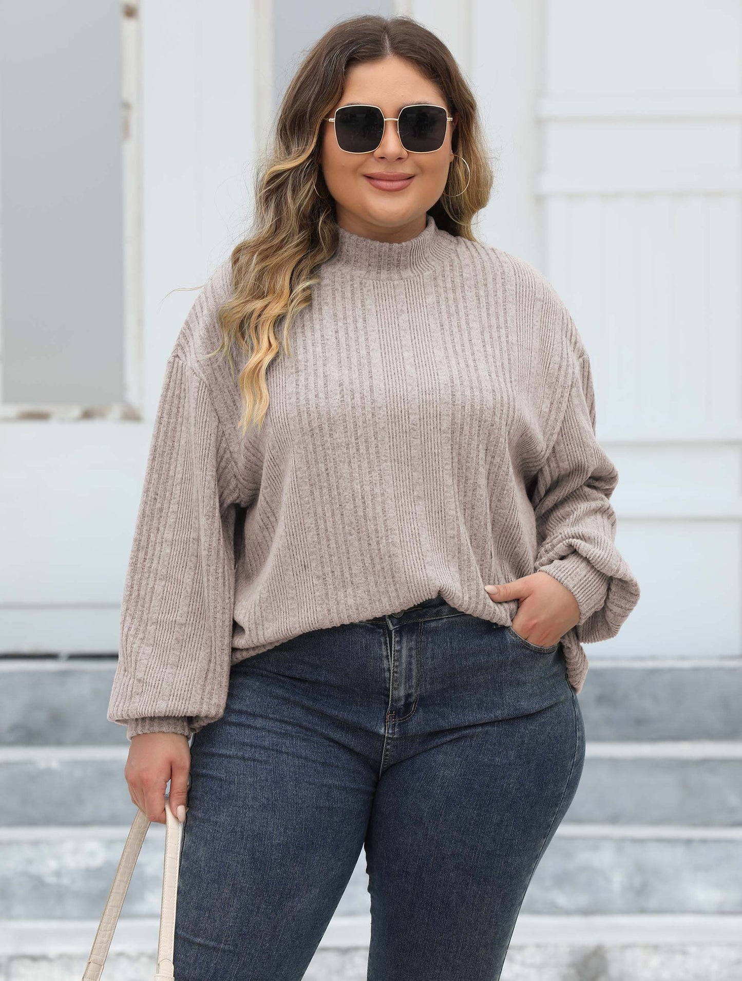 Women's Semi-turtleneck Top Flocked Ribbed Bottoming Shirt