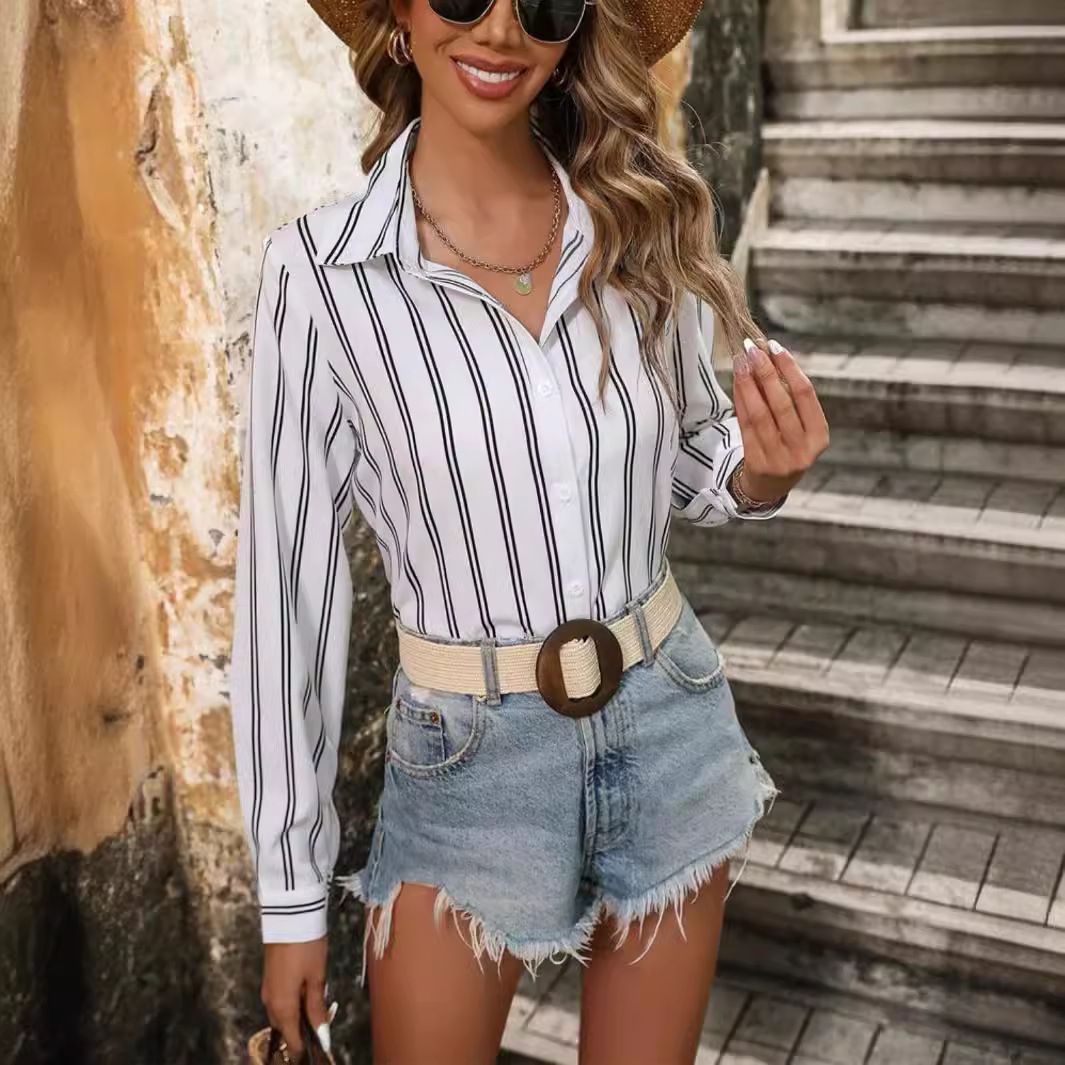Women's Striped Long Sleeve Business Casual Shirt