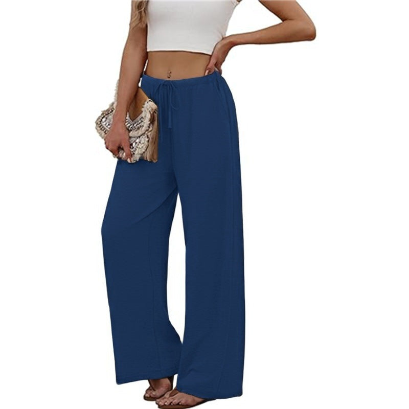 Women Wide Leg Pants Drawstring Waist Pockets Soft Lounge