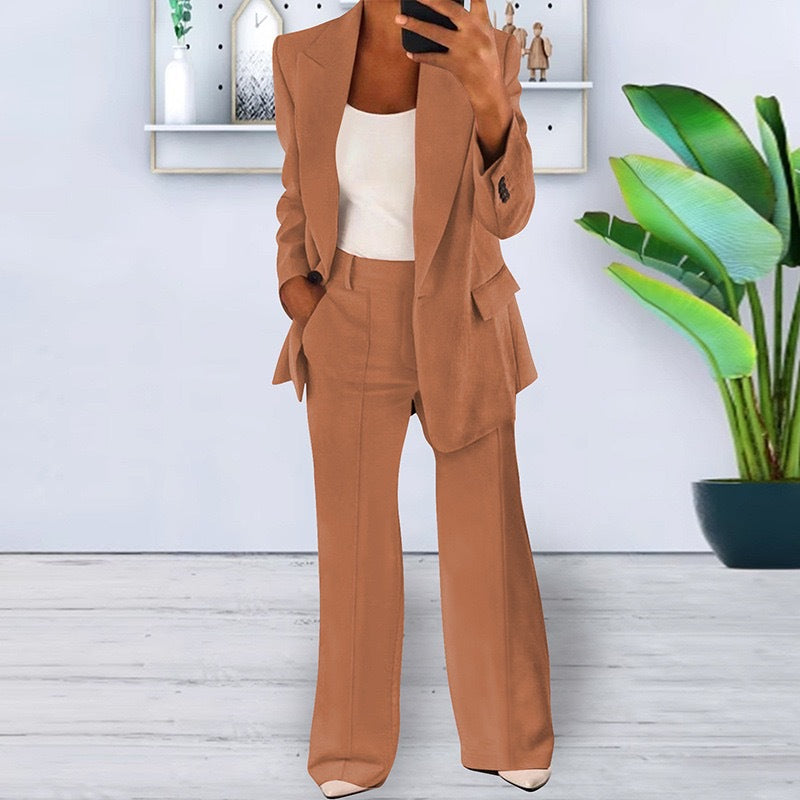 Women's Two Piece Blazer and Wide Leg Pants Suit