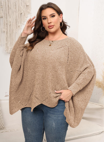 Women's Loose Solid Color Bat Sleeve Pullover Sweater