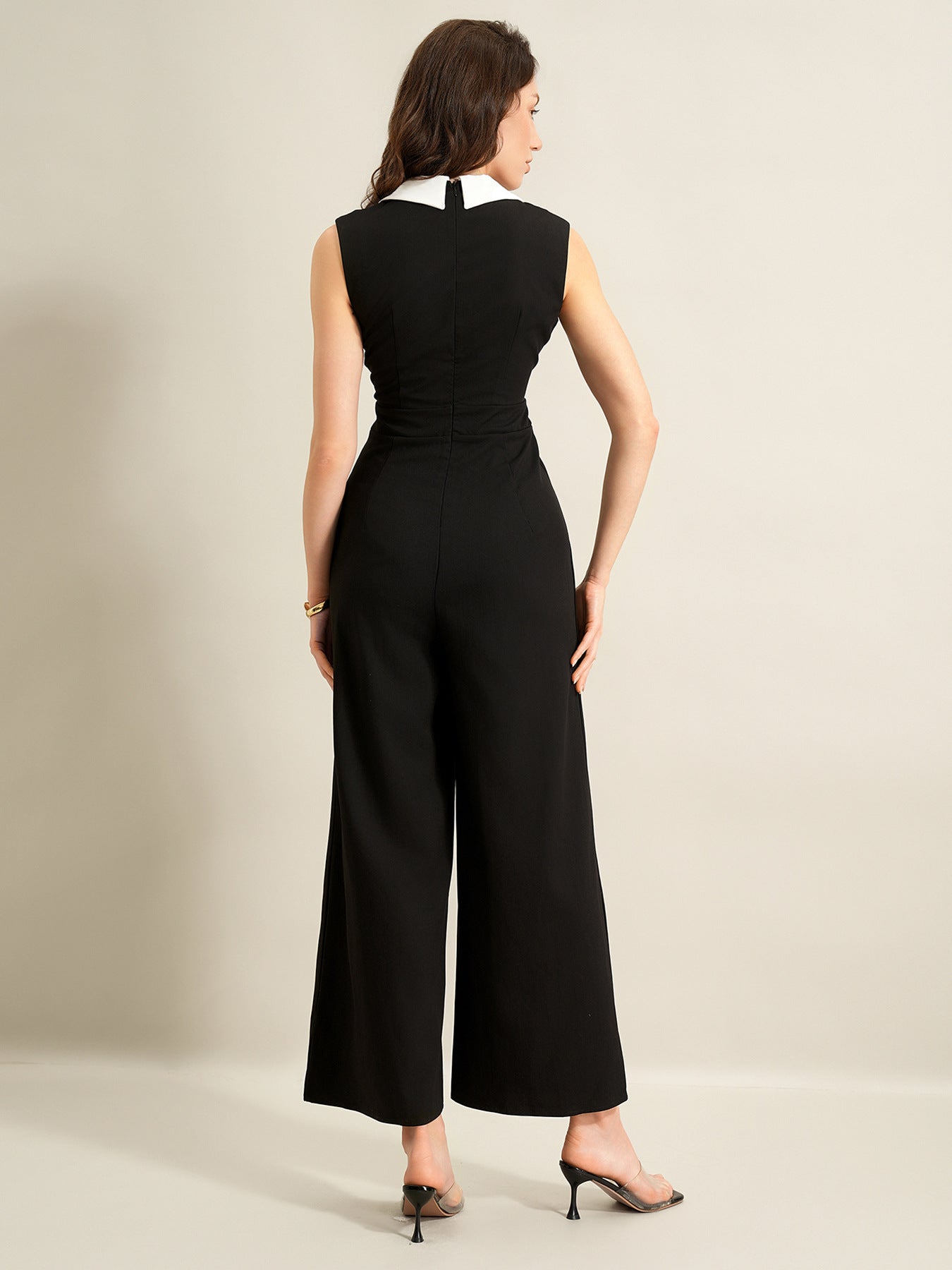 Black White Sleeveless Jumpsuit Elegant Work Outfit