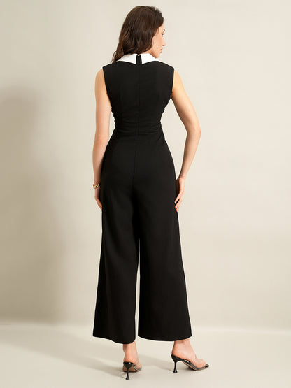 Black White Sleeveless Jumpsuit Elegant Work Outfit