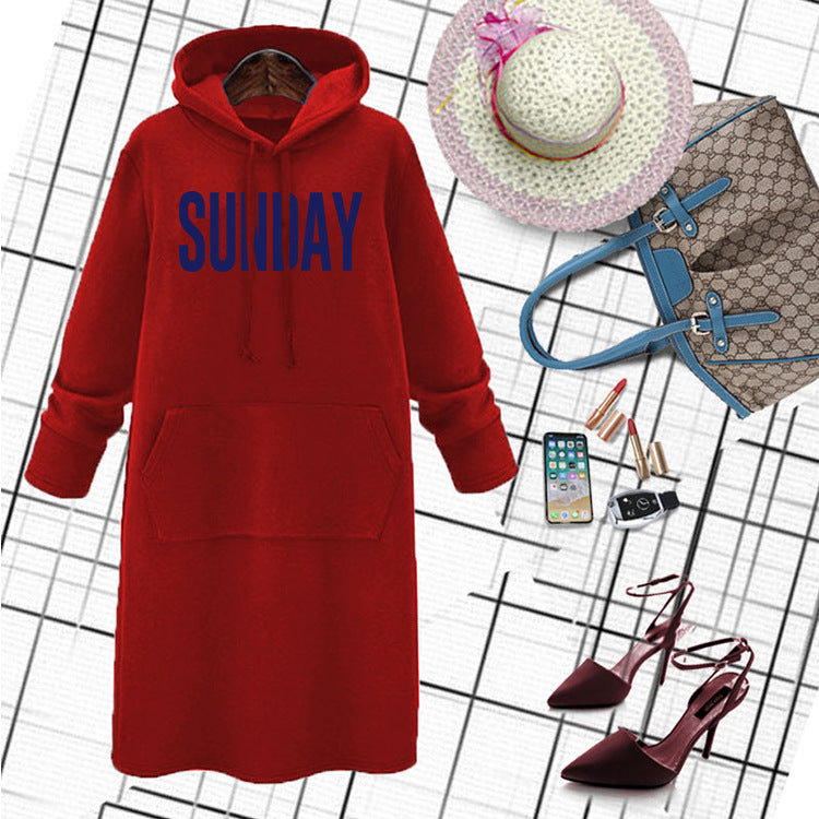 Plus Size Graphic Hoodie Dress Maxi Long Sleeve Pockets