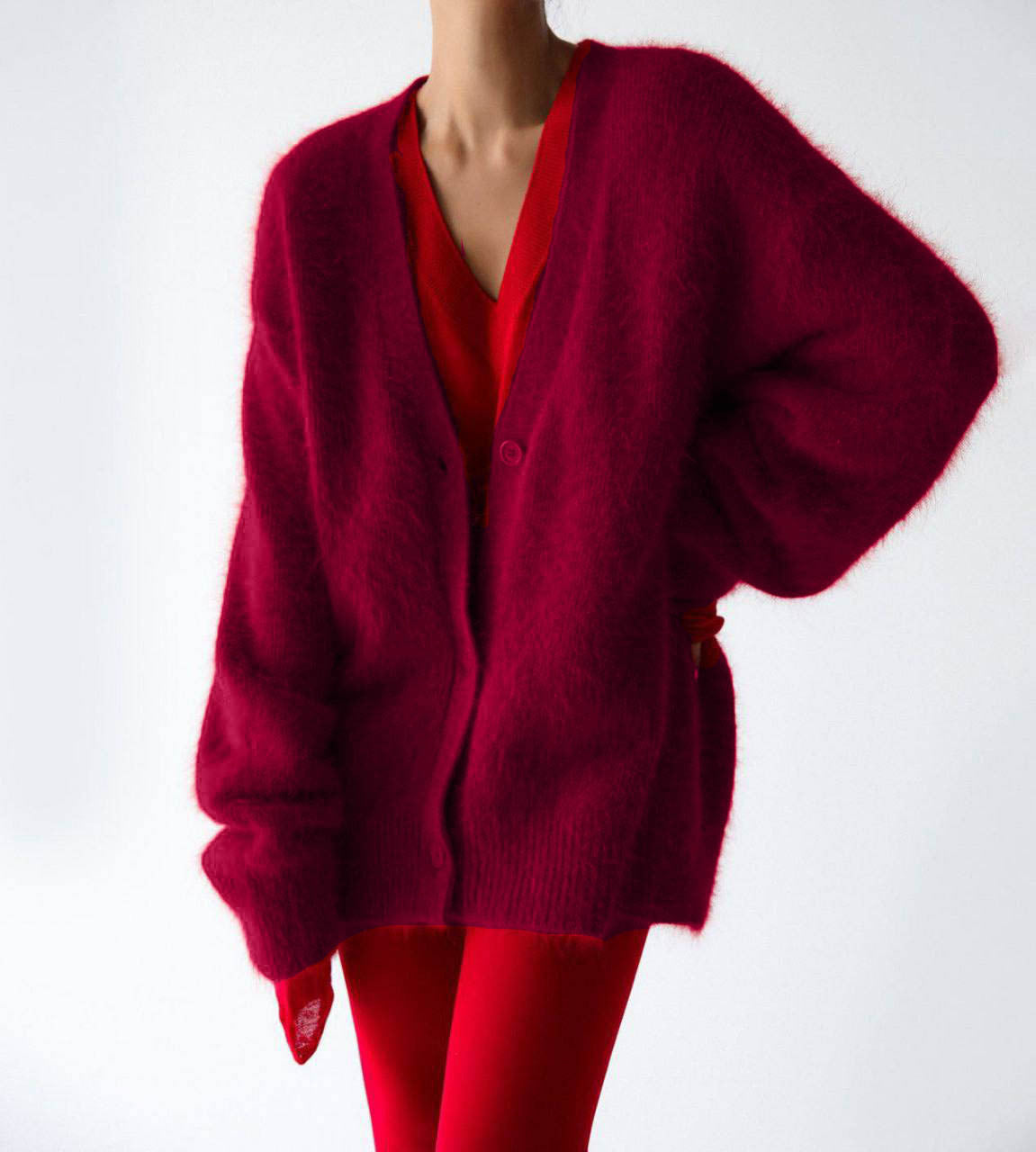 Pink Faux Mink Knit Oversized Cardigan Soft Fluffy Sweater