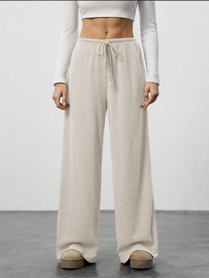 Women's Ribbed Drawstring Wide Leg Lounge Pants