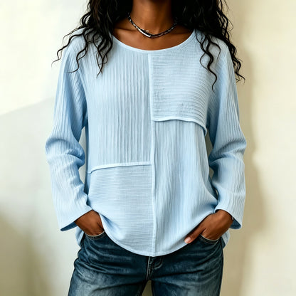 Women's Oversized Patchwork Crew Neck Long Sleeve Top