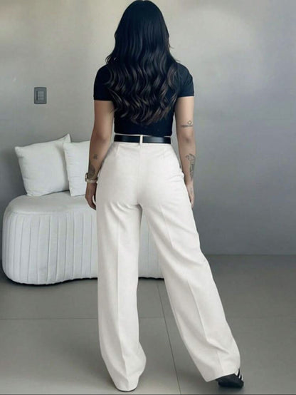 Women's Belted High Waist Wide Leg Dress Pants