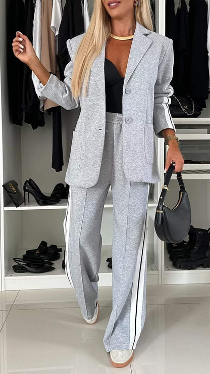 Women's Side Stripe Blazer Wide Leg Pants Matching Set