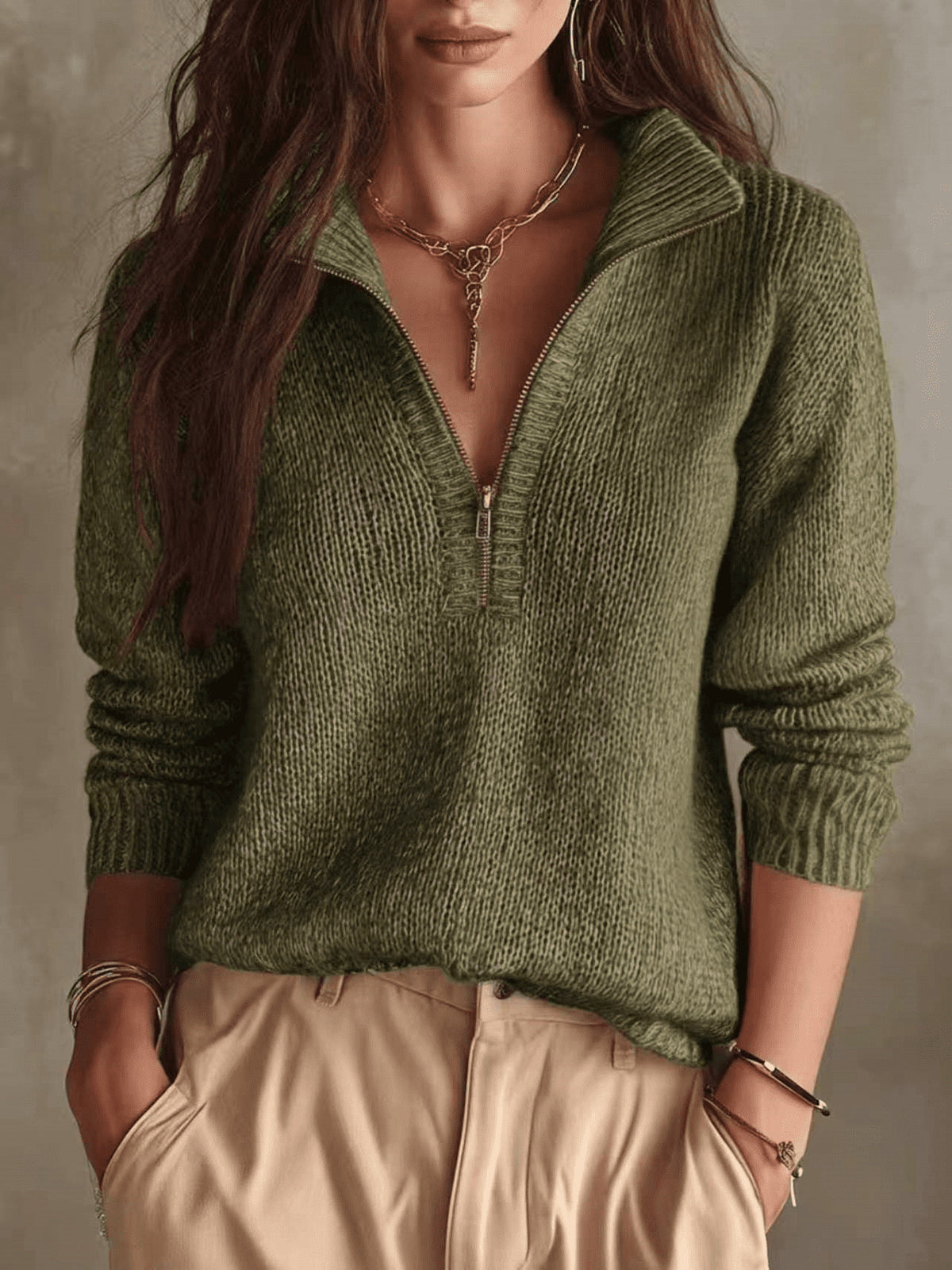Women's Half Zip Knit Pullover Sweater